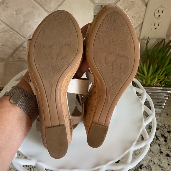 Franco Sarto Cream Neutral Leather Cork Wedge Sandals - Picture 8 of 13